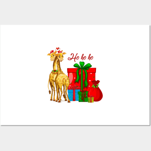 Christmas Giraffes Ho Ho Ho Posters and Art